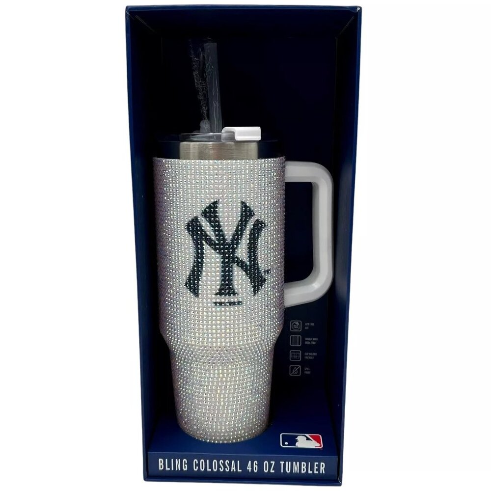MLB Stainless Steel Bling Colossal Tumbler 46oz Rhinestone Embellished BPA Free‎